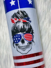 Load image into Gallery viewer, Patriotic Stars and Stripes  Skull Custom Glitter Stainless Steel Tumbler Cup