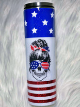 Load image into Gallery viewer, Patriotic Stars and Stripes  Skull Custom Glitter Stainless Steel Tumbler Cup