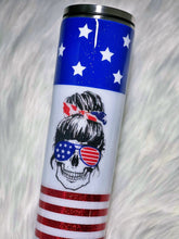 Load image into Gallery viewer, Patriotic Stars and Stripes  Skull Custom Glitter Stainless Steel Tumbler Cup
