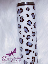Load image into Gallery viewer, White and Silver Leopard Print Custom Glitter Stainless Steel Tumbler
