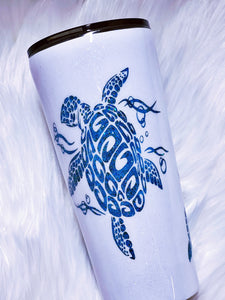 Sea Turtles and Dolphin Custom Glitter Stainless Steel Tumbler Cup