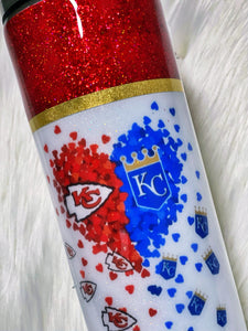 Kansas City Chiefs and Kansas City Royals Split Custom Glitter Tumbler Cup | KC Chiefs | KC Royals