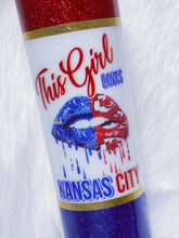Load image into Gallery viewer, This Girl Loves Kansas City Glitter Tumbler | Kansas City Chiefs | Kansas City Royals | Chiefs and Royals Split Tumbler