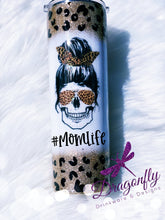 Load image into Gallery viewer, Leopard Print Skull with Hair Tie and Sunglasses Mom Life Custom Glitter Tumbler