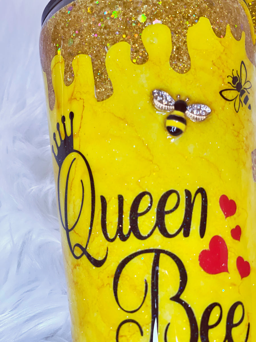 3D high quality Queen Bee tumbler, drip, glitter