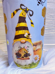 Gnome Honey Pot Bee "Have a Bee-utiful Day" Custom Glitter Stainless Steel Tumbler