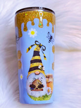 Load image into Gallery viewer, Gnome Honey Pot Bee &quot;Have a Bee-utiful Day&quot; Custom Glitter Stainless Steel Tumbler