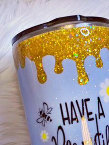 Gnome Honey Pot Bee "Have a Bee-utiful Day" Custom Glitter Stainless Steel Tumbler
