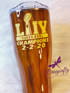 Kansas City Chiefs LIV Super Bowl Champions Woodgrain Stainless Steel Tumbler