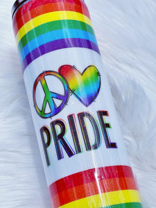 Peace Love Pride Rainbow Heart Flag LGBTQ Gay Pride Stainless Steel Tumbler Cup