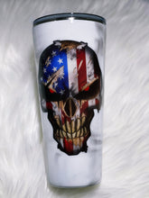 Load image into Gallery viewer, The Punisher American Flag Skull with Smokey Background Custom Tumbler Cup
