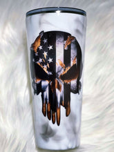 Load image into Gallery viewer, The Punisher Skull Black and White American Flag with Smokey Background