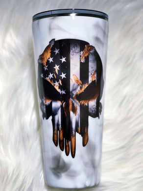 The Punisher Skull Black and White American Flag with Smokey Background