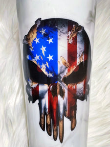 The Punisher American Flag Skull with Smokey Background Custom Tumbler