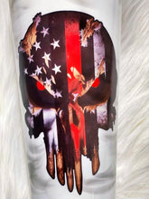 Load image into Gallery viewer, The Punisher Skull American Flag Red Line Fireman with Smokey Background Custom Stainless Steel Tumbler Cup
