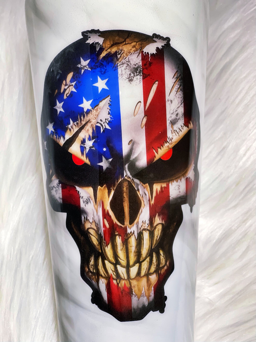 The Punisher American Flag Skull with Smokey Background Custom Tumbler Cup