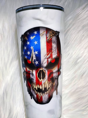 The Punisher American Flag Skull with Smokey Background Custom Tumbler
