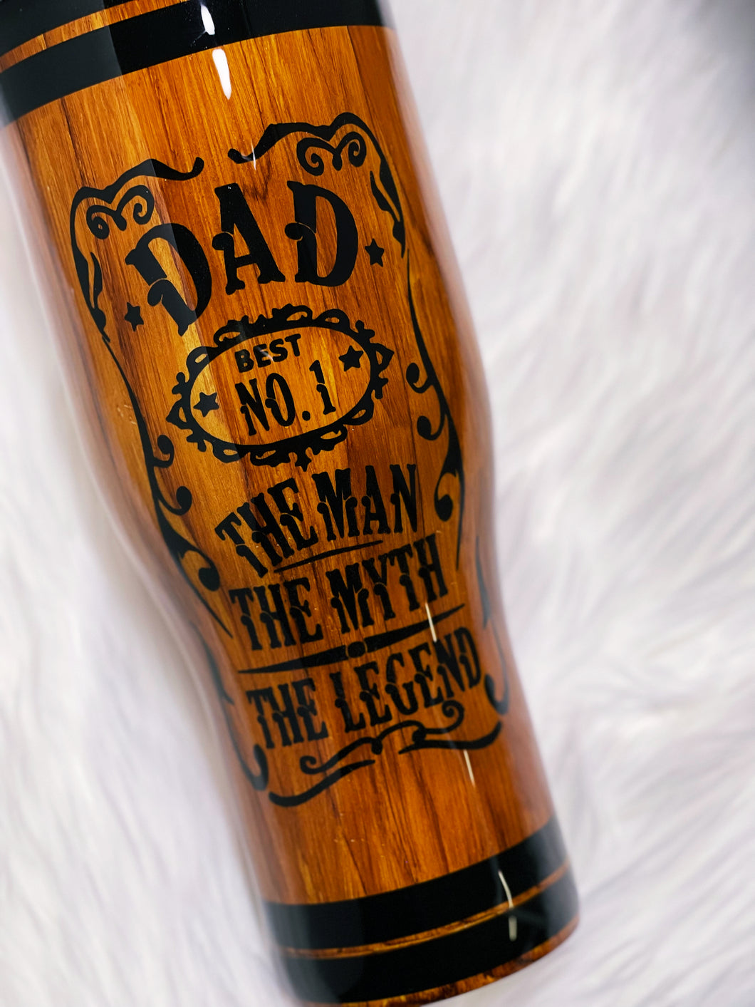 DAD  Bast No. 1 The Man, The Myth, The Legend Custom Woodgrain Look Stainless Steel Tumbler Cup