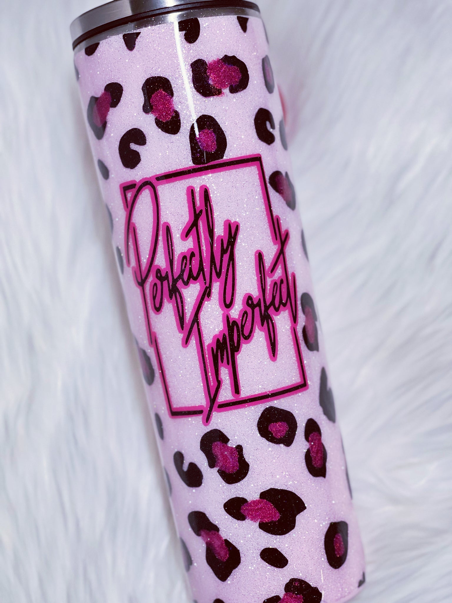 Perfectly Imperfect Pink Leopard Print Custom Glitter Stainless