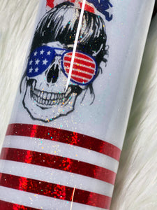 Patriotic Stars and Stripes  Skull Custom Glitter Stainless Steel Tumbler Cup