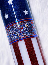 Load image into Gallery viewer, Stars and Stripes American Flag Red White and Blue 4th of July Custom Glitter Stainless Steel Tumbler