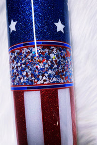 Stars and Stripes American Flag Red White and Blue 4th of July Custom Glitter Stainless Steel Tumbler