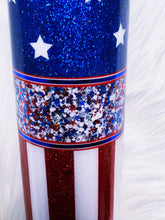 Load image into Gallery viewer, Stars and Stripes American Flag Red White and Blue 4th of July Custom Glitter Stainless Steel Tumbler