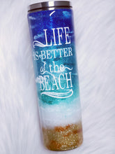 Load image into Gallery viewer, Life Is Better At The Beach Custom Glitter Stainless Steel Tumbler Cup Crashing Waves