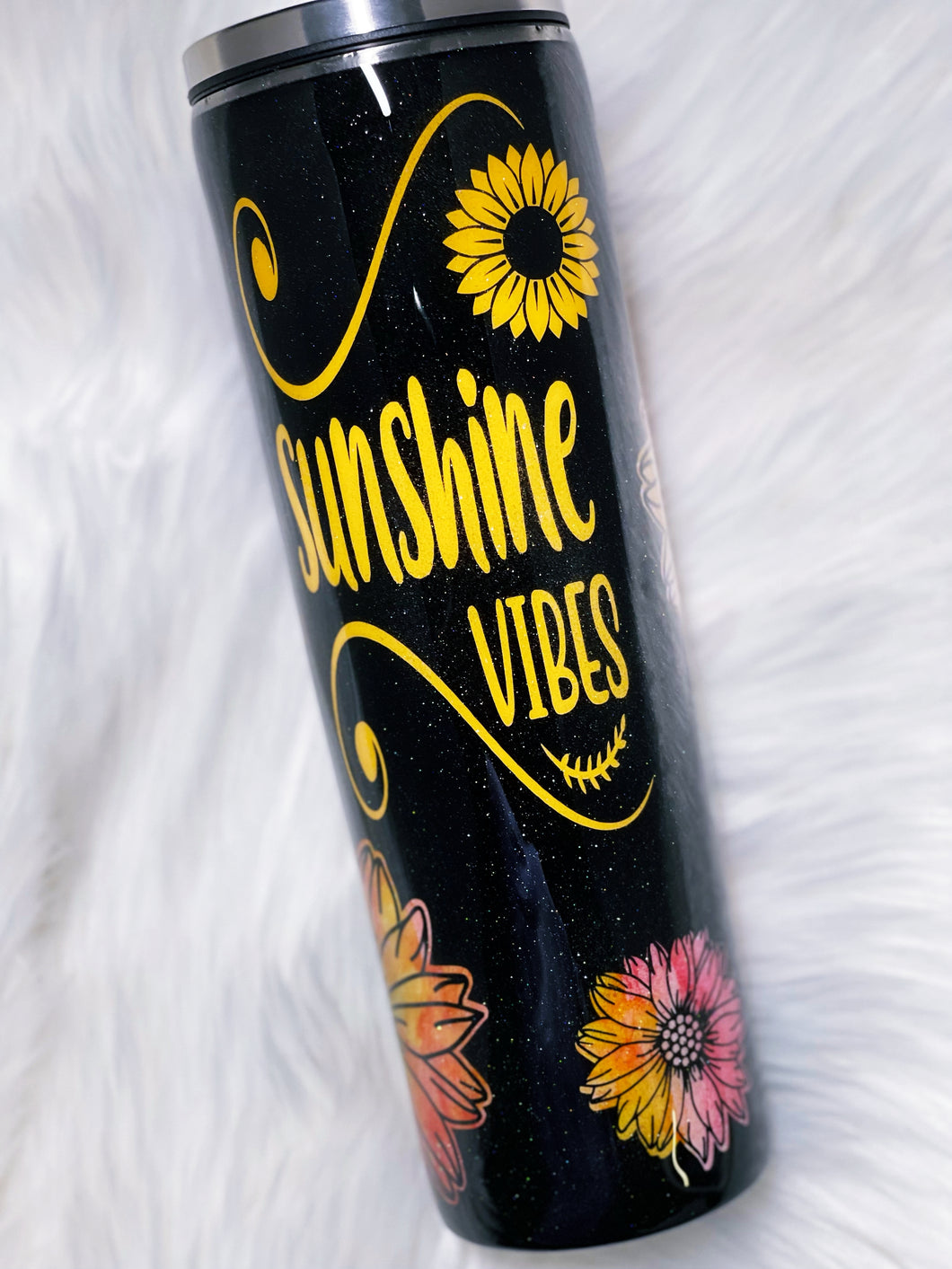 Sunshine Vibes Custom Glitter Sunflower Stainless Steel Tumbler Cup