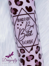 Load image into Gallery viewer, Pink Leopard Print Behind Every Bad Bitch Is A Car Seat Custom Glitter Tumbler Cup