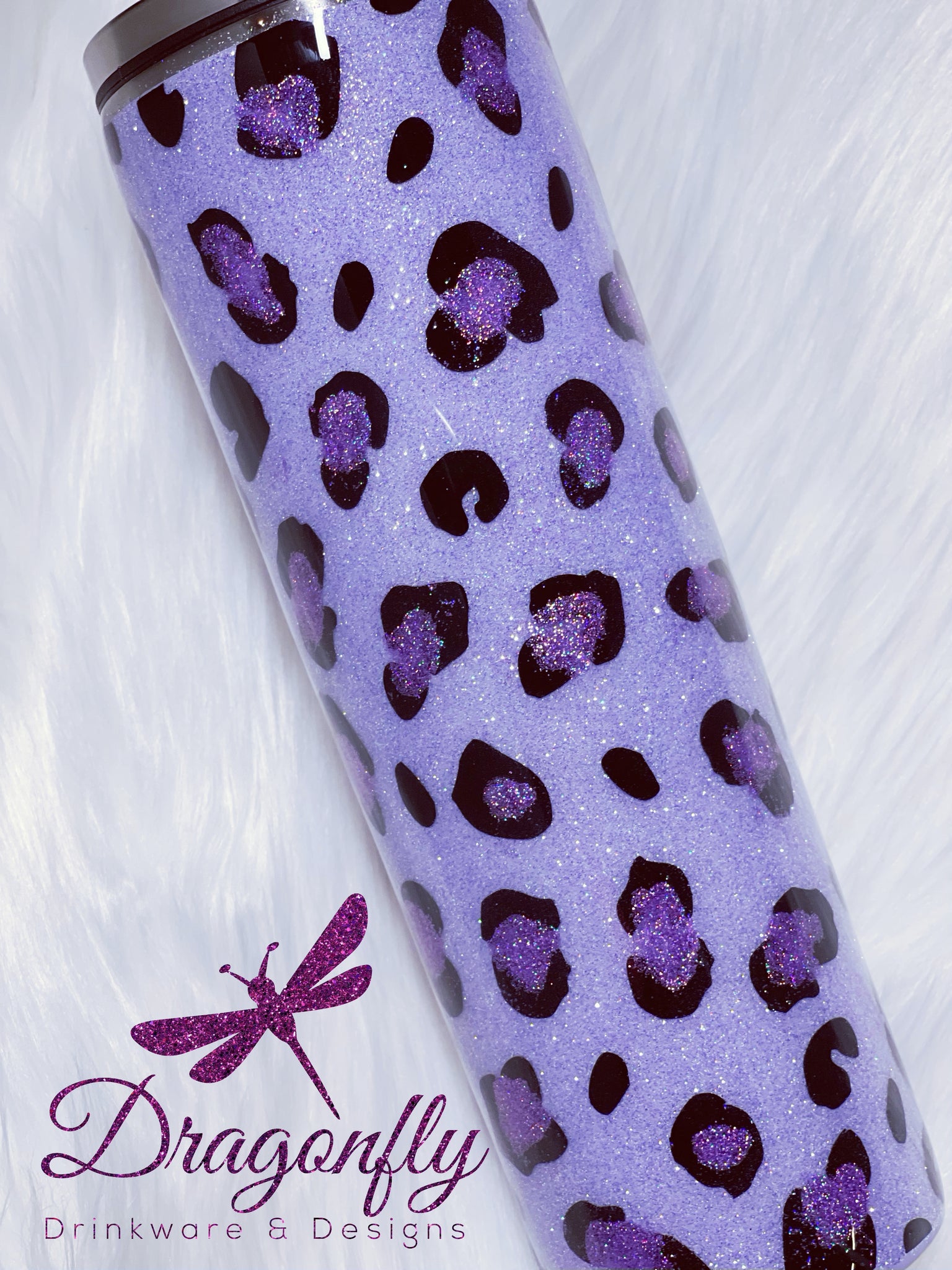 Customized Glitter Leopard Print Stanley Tumbler Purple Glitter