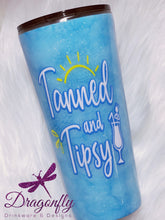 Load image into Gallery viewer, Tanned and Tipsy Watercolor Glitter Custom Stainless Steel Tumbler Beach Pool Ocean