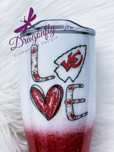 Load image into Gallery viewer, LOVE KC Kansas City Chiefs Custom Glitter Tumbler Cup