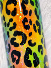 Load image into Gallery viewer, Neon Rainbow Leopard Print Custom Glitter Stainless Steel Tumbler Cup | 90&#39;s Vibe |Lisa Frank Inspired
