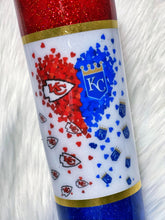Load image into Gallery viewer, Kansas City Chiefs and Kansas City Royals Split Custom Glitter Tumbler Cup | KC Chiefs | KC Royals
