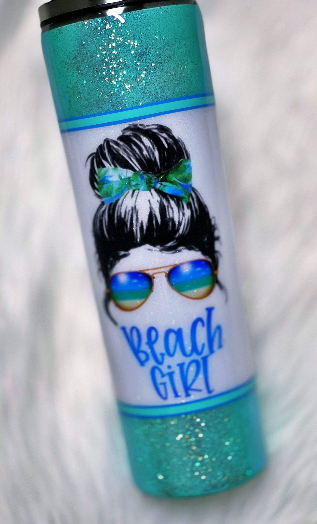 Beach Girl Messy Bun custom Glitter Tumbler, Messy Bun