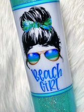 Load image into Gallery viewer, Beach Girl Messy Bun custom Glitter Tumbler | Messy Bun | Split Cup | Beach Hair Tie | Beach Sunglasses