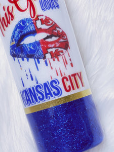 This Girl Loves Kansas City Glitter Tumbler | Kansas City Chiefs | Kansas City Royals | Chiefs and Royals Split Tumbler