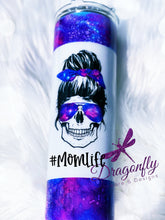 Load image into Gallery viewer, Galaxy Mom Life Skull Custom Glitter Tumbler with Hair Tie and Sunglasses
