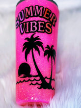Load image into Gallery viewer, Summer Vibes Neon Glitter Stainless Steel Tumbler Cup Palm Trees Beach Sunset Sunrise