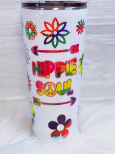Hippie Soul Neon Color Flowers Custom Glitter Stainless Steel Tumbler