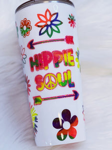 Hippie Soul Neon Color Flowers Custom Glitter Stainless Steel Tumbler