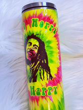 Load image into Gallery viewer, Hand Painted Tie Dye Bob Marley Don&#39;t Worry Be Happy Custom Glitter Tumbler