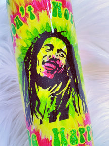 Hand Painted Tie Dye Bob Marley Don't Worry Be Happy Custom Glitter Tumbler