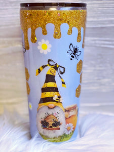 Gnome Sunflowers Honey Bees 20 oz Stainless Steel Skinny