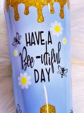 Load image into Gallery viewer, Gnome Honey Pot Bee &quot;Have a Bee-utiful Day&quot; Custom Glitter Stainless Steel Tumbler