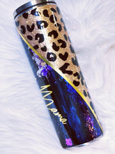 Load image into Gallery viewer, Rustic Leopard Print Hand Painted Custom Glitter Stainless Steel Tumbler