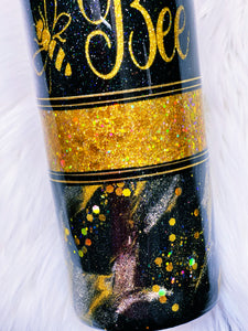 Queen Bee Honeycomb Custom Glitter 3 Section Peek A Boo Marble Stainless Steel Tumbler Cup