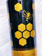 Load image into Gallery viewer, Queen Bee Honeycomb Custom Glitter 3 Section Peek A Boo Marble Stainless Steel Tumbler Cup