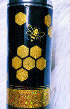 Load image into Gallery viewer, Queen Bee Honeycomb Custom Glitter 3 Section Peek A Boo Marble Stainless Steel Tumbler Cup